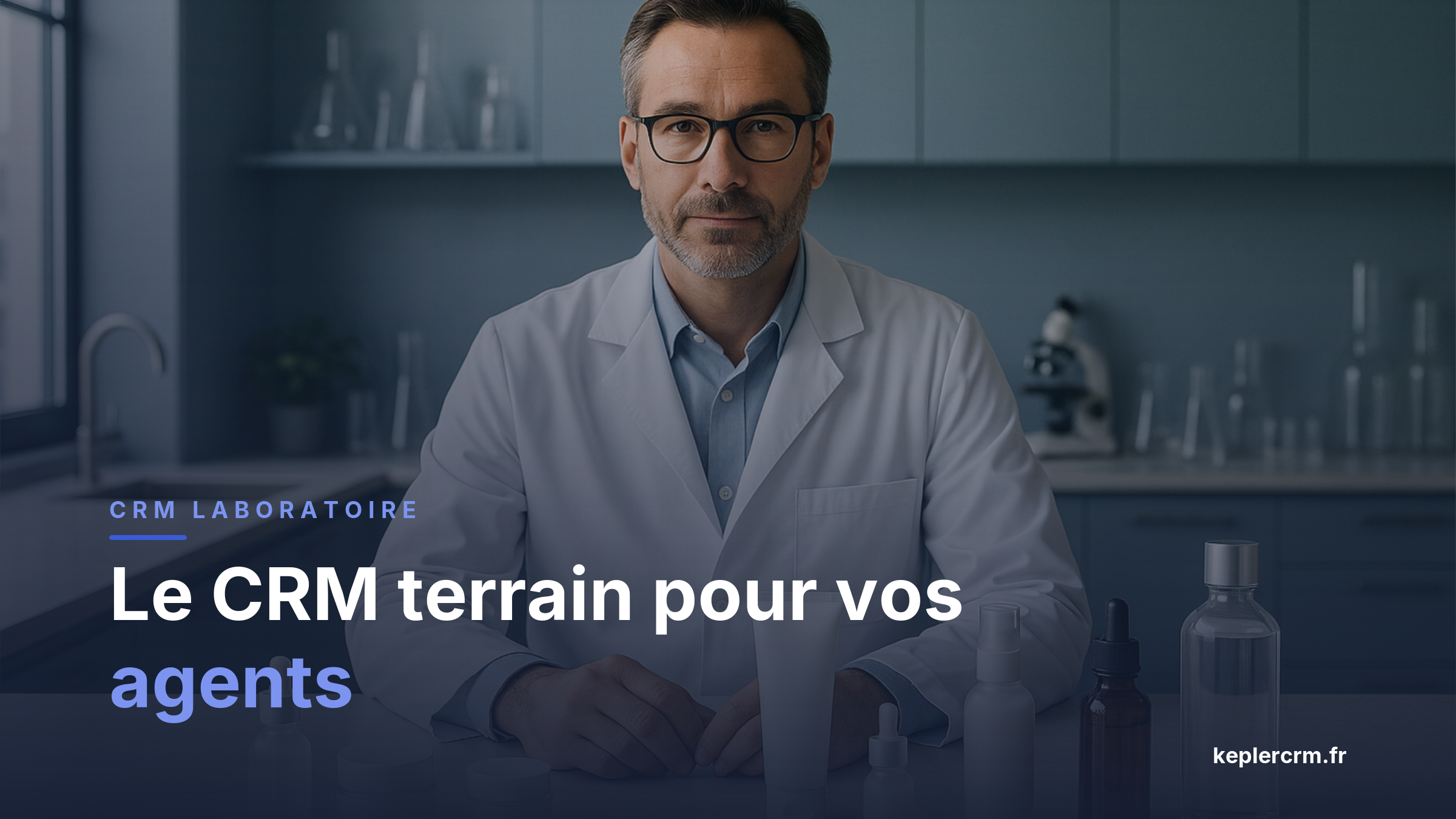 Interface du CRM laboratoire cosmétique KepleR sur smartphone et tablette, utilisée par un agent commercial en officine